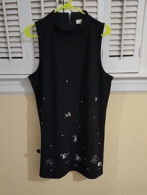 Black Sleeveless Sequin-Embellished Mini Dress